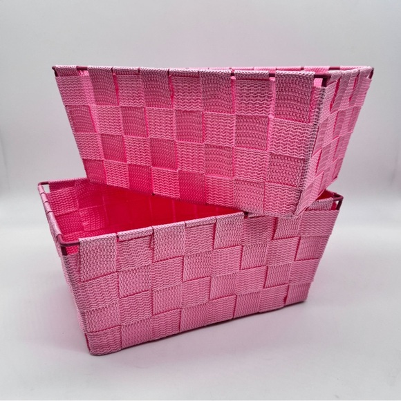 Pink Mini Wide Weaved Nylon Storage Gift Decorative Baskets - Picture 4 of 6